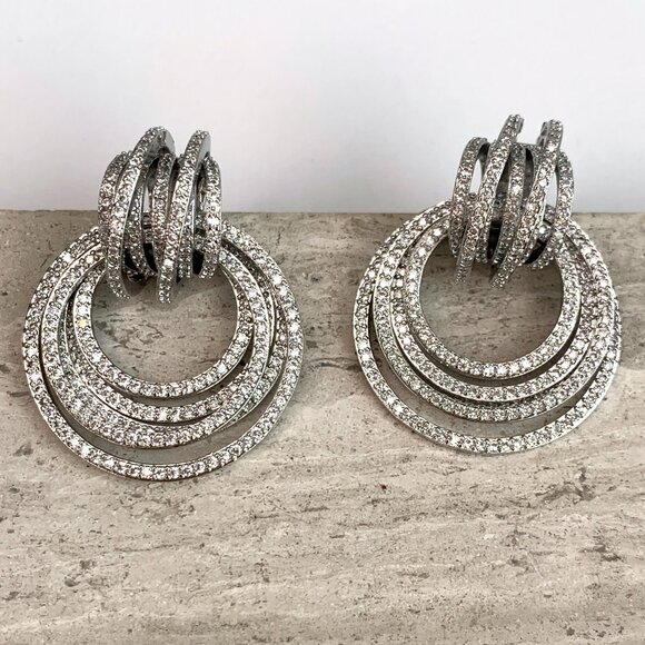 NEW~ Anthropologie Shashi Roux Silver & Cubic Zirconia Door Knocker Earrings - Picture 1 of 15